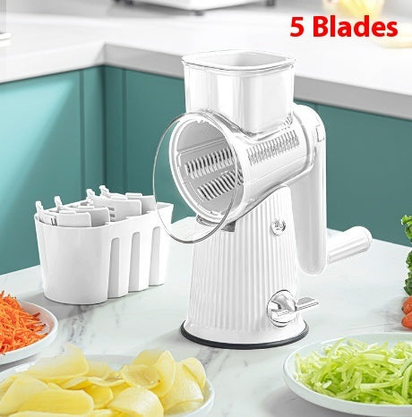Manual Vegetable Cutter & Shredder – 5-in-1 Rotary Drum Slicer for Kitchen, Multi-Blade Hand Crank Grater