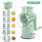 Manual Vegetable Cutter & Shredder – 5-in-1 Rotary Drum Slicer for Kitchen, Multi-Blade Hand Crank Grater