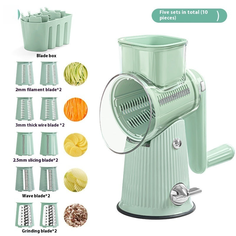 Manual Vegetable Cutter & Shredder – 5-in-1 Rotary Drum Slicer for Kitchen, Multi-Blade Hand Crank Grater