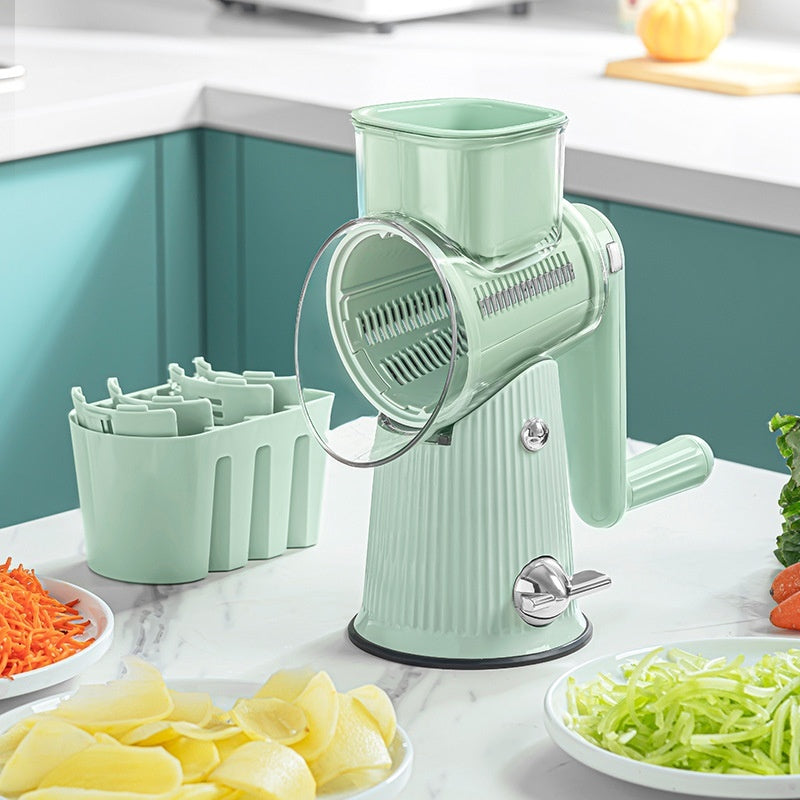 Manual Vegetable Cutter & Shredder – 5-in-1 Rotary Drum Slicer for Kitchen, Multi-Blade Hand Crank Grater