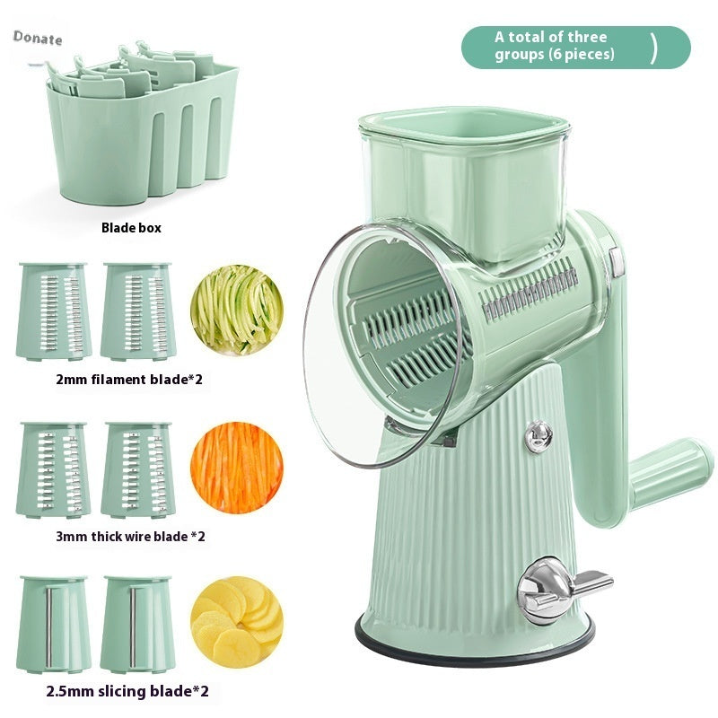 Manual Vegetable Cutter & Shredder – 5-in-1 Rotary Drum Slicer for Kitchen, Multi-Blade Hand Crank Grater