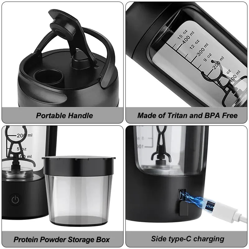 650ml usb electric protein shaker bottle automatic mixing bpa free rechargeable