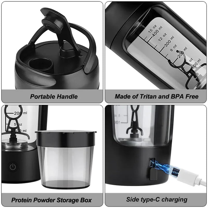 650ml usb electric protein shaker bottle automatic mixing bpa free rechargeable