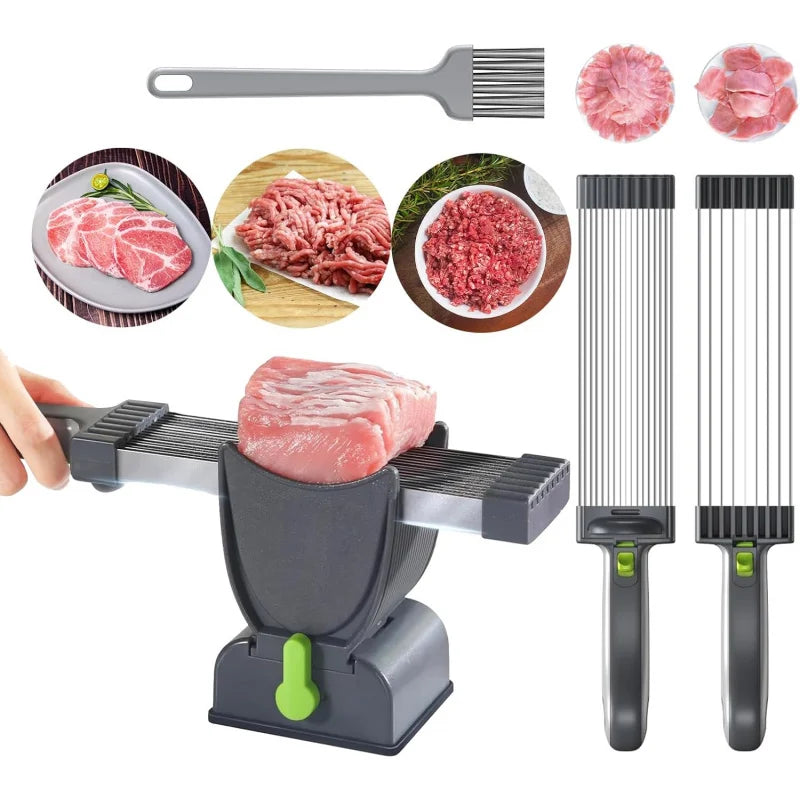 Fresh Meat Slicer for Home – Manual Stainless Steel Cutter with Adjustable Thickness (2mm/4mm), 17-Blade Precision Design