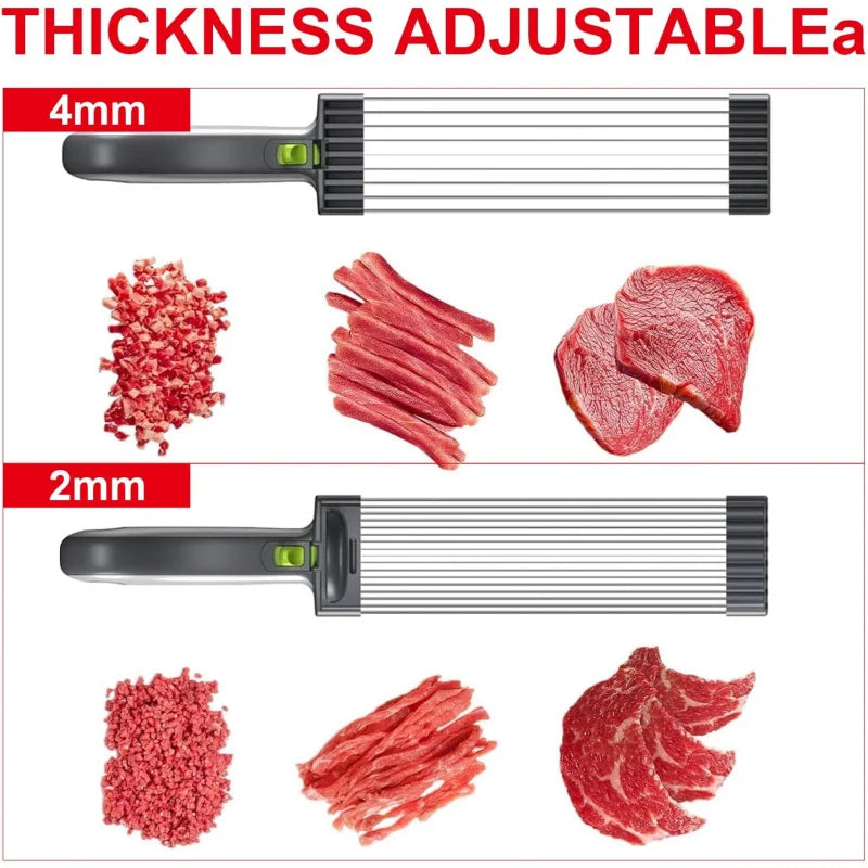 Fresh Meat Slicer for Home – Manual Stainless Steel Cutter with Adjustable Thickness (2mm/4mm), 17-Blade Precision Design
