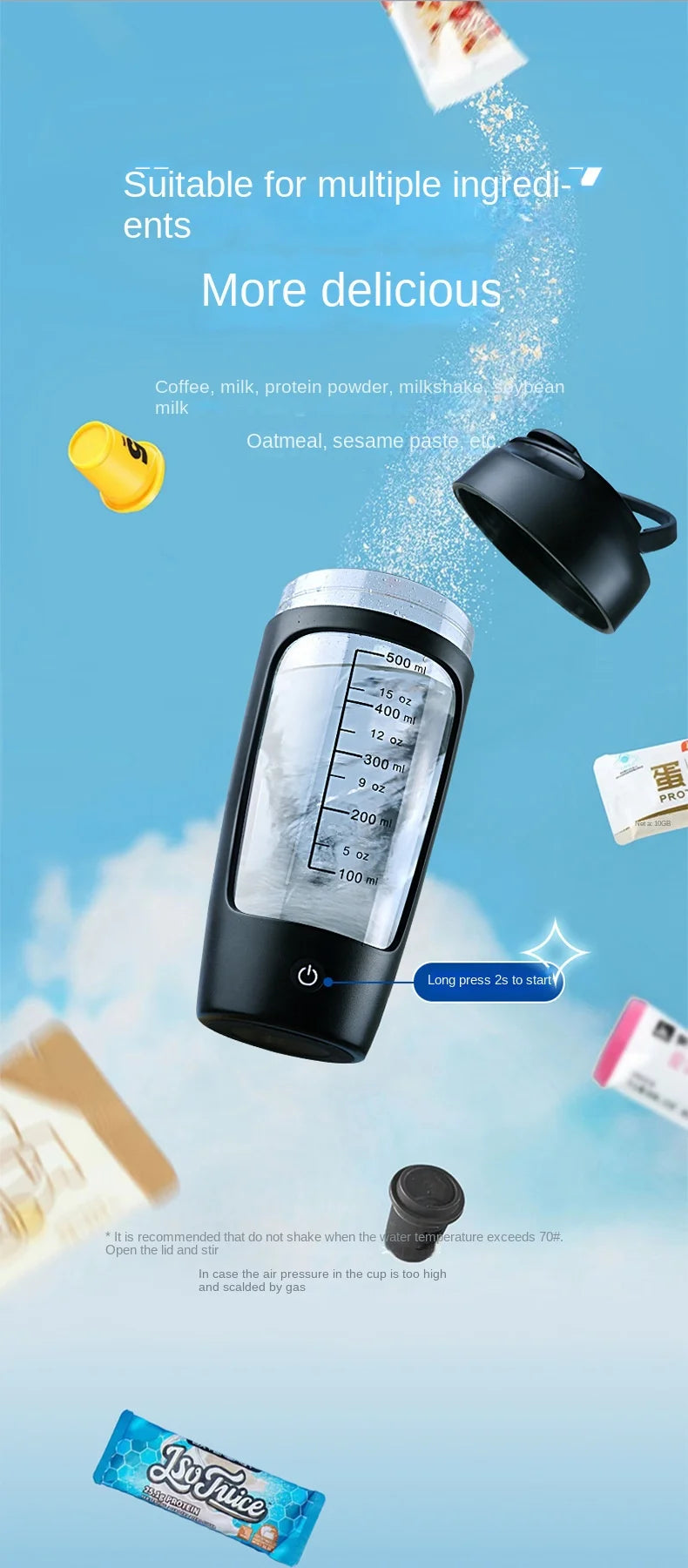 650ml usb electric protein shaker bottle automatic mixing bpa free rechargeable