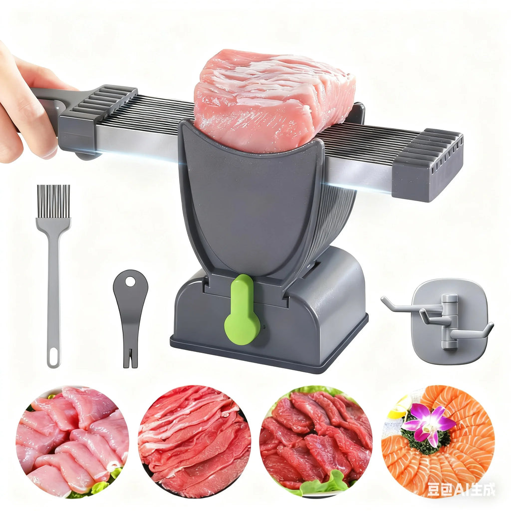 Fresh Meat Slicer for Home – Manual Stainless Steel Cutter with Adjustable Thickness (2mm/4mm), 17-Blade Precision Design