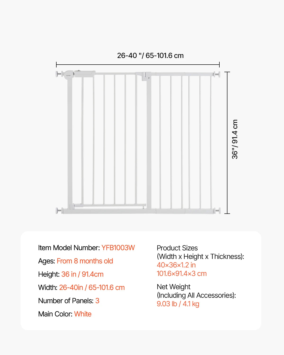 SucceBuy Baby Gate 28/30/36 Inches High Dog Gate Easy Step Walk Thru Child Pet Security Pressure Mount Kit Wall Cups Doorways