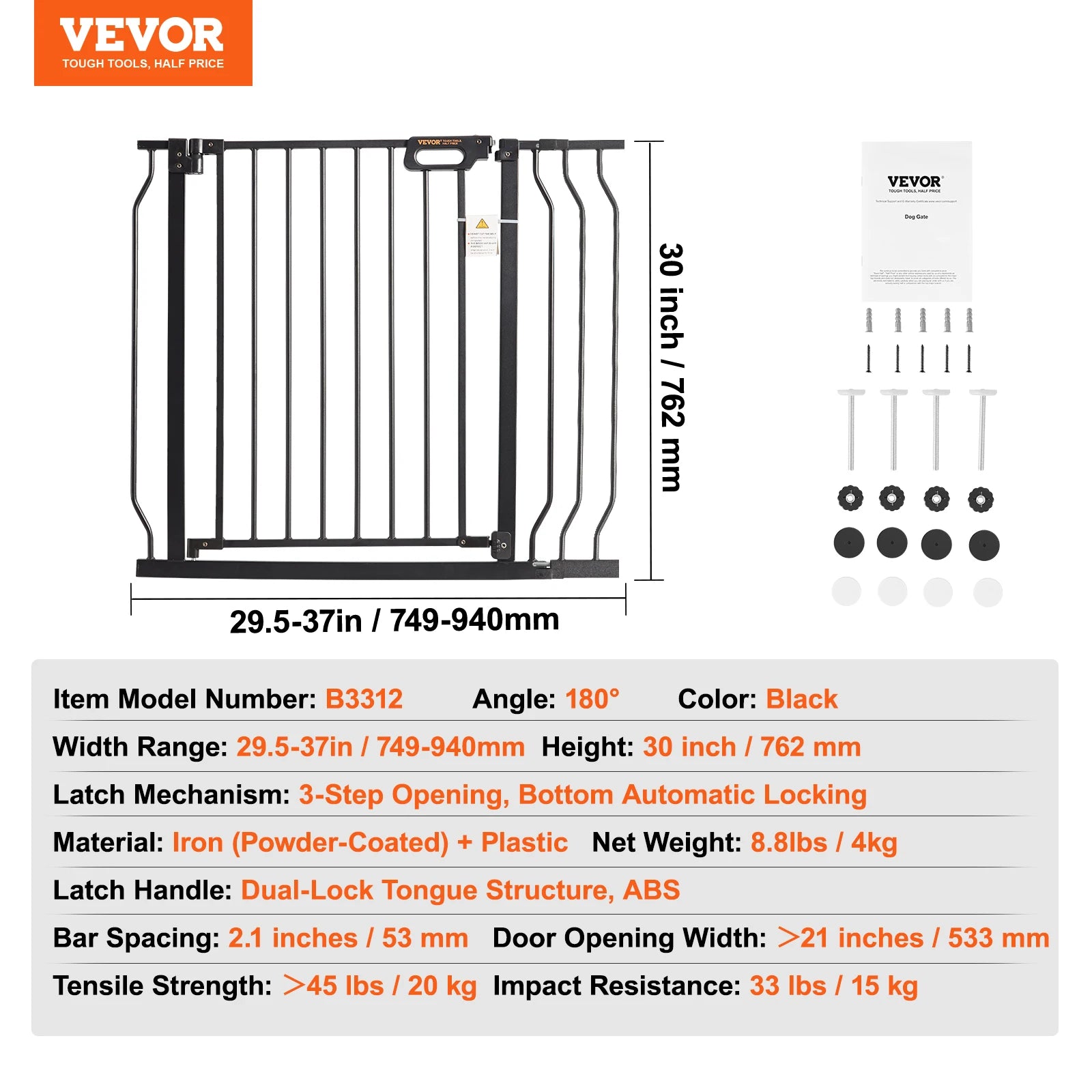 SucceBuy Baby Gate 28/30/36 Inches High Dog Gate Easy Step Walk Thru Child Pet Security Pressure Mount Kit Wall Cups Doorways