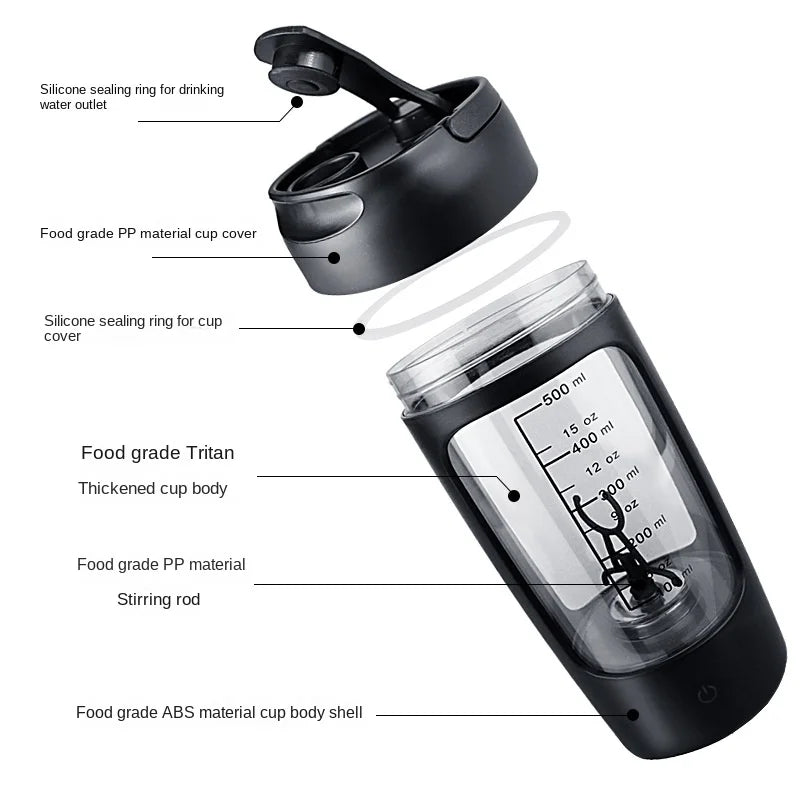 650ml usb electric protein shaker bottle automatic mixing bpa free rechargeable