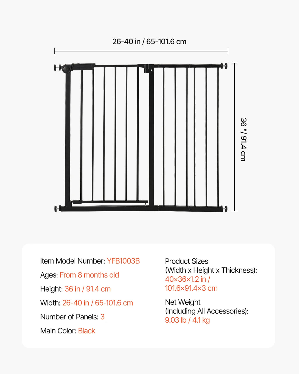 SucceBuy Baby Gate 28/30/36 Inches High Dog Gate Easy Step Walk Thru Child Pet Security Pressure Mount Kit Wall Cups Doorways