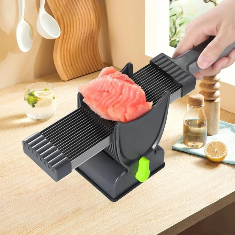 Fresh Meat Slicer for Home – Manual Stainless Steel Cutter with Adjustable Thickness (2mm/4mm), 17-Blade Precision Design