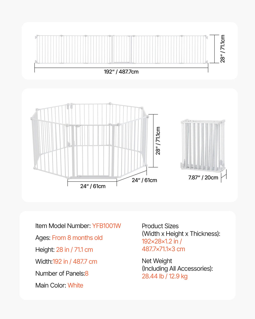 SucceBuy Baby Gate 28/30/36 Inches High Dog Gate Easy Step Walk Thru Child Pet Security Pressure Mount Kit Wall Cups Doorways