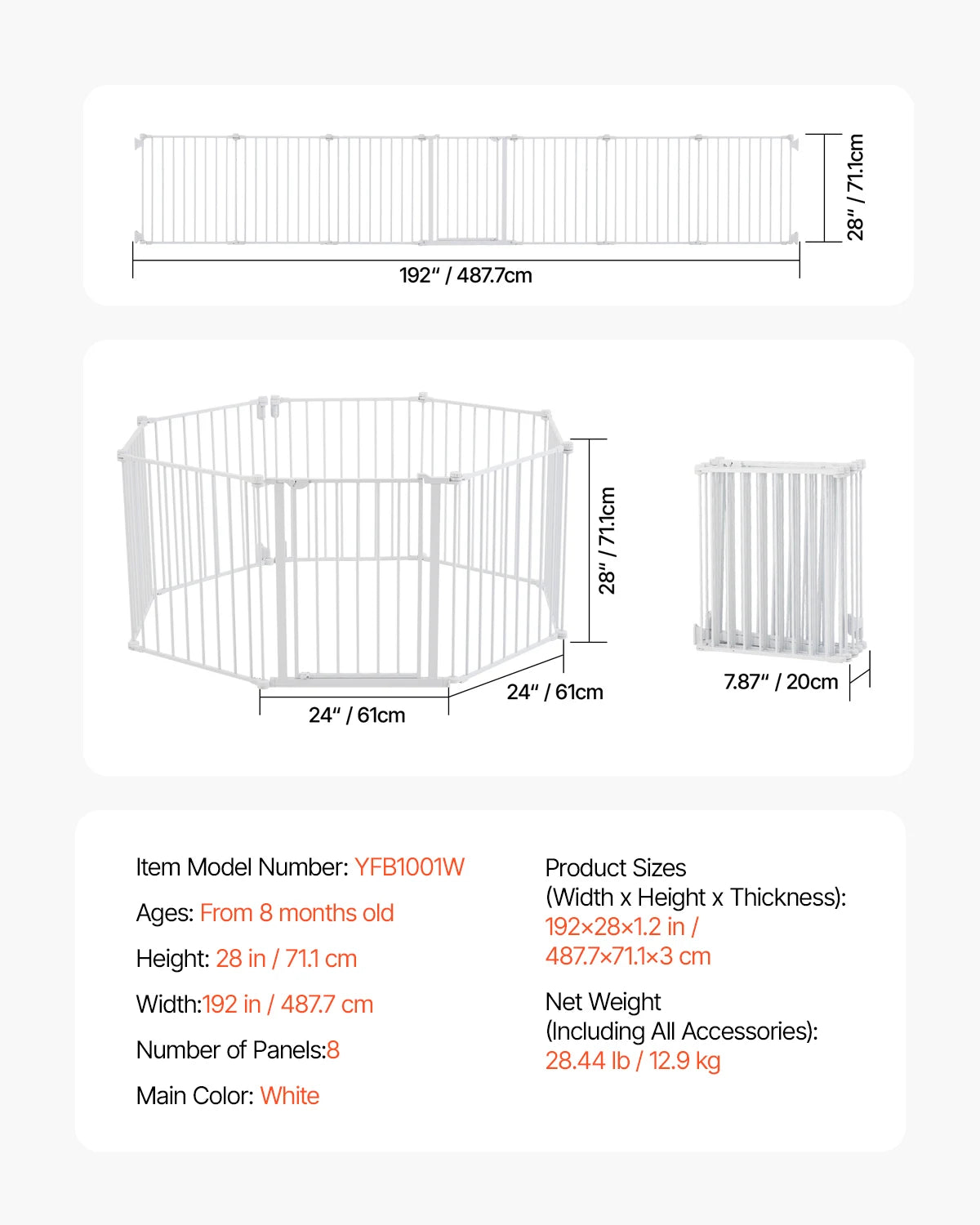 SucceBuy Baby Gate 28/30/36 Inches High Dog Gate Easy Step Walk Thru Child Pet Security Pressure Mount Kit Wall Cups Doorways