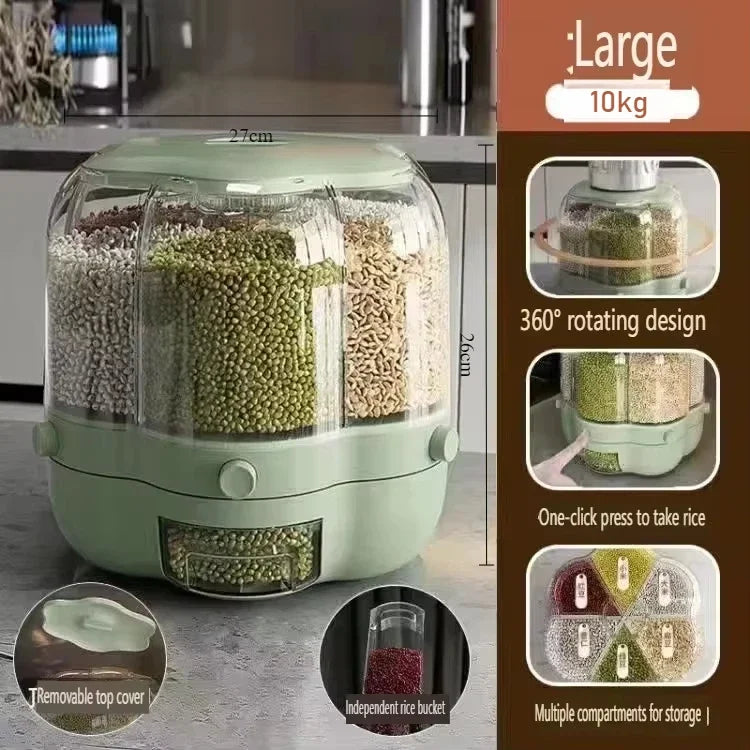 360° Rotating Cereal Dispenser Container Countertop Food Flour Snack Display Dry Food Storage Jar Tank 6-Grid Food Container