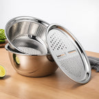 3-in-1 Multifunctional Vegetable Slicer Set – Stainless Steel Cutter & Drain Basket