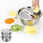 3-in-1 Multifunctional Vegetable Slicer Set – Stainless Steel Cutter & Drain Basket