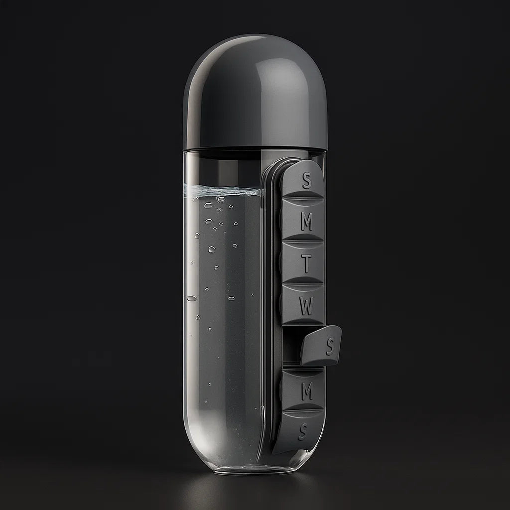 2-in-1 Water Bottle with Pill Organizer – 600ml Sports Bottle with 7-Day Box