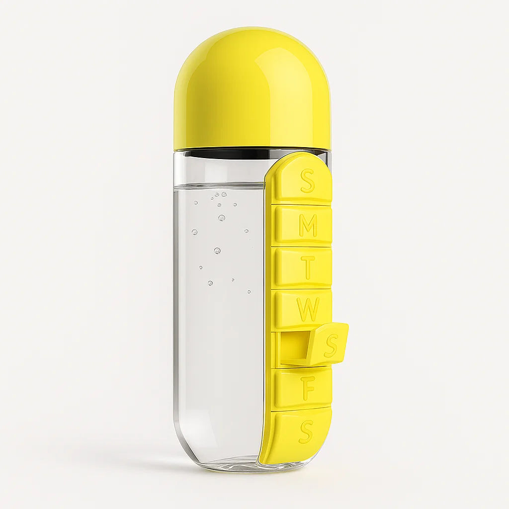 2-in-1 Water Bottle with Pill Organizer – 600ml Sports Bottle with 7-Day Box