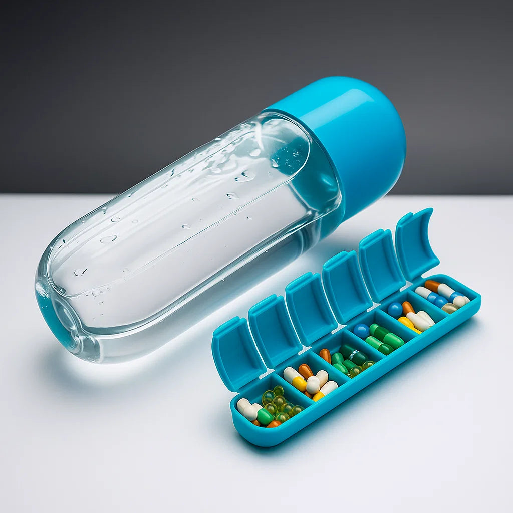 2-in-1 Water Bottle with Pill Organizer – 600ml Sports Bottle with 7-Day Box