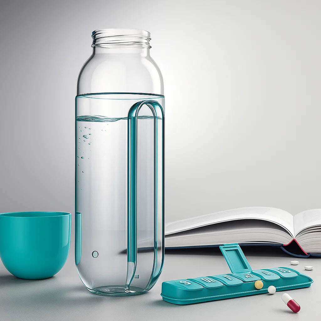 2-in-1 Water Bottle with Pill Organizer – 600ml Sports Bottle with 7-Day Box