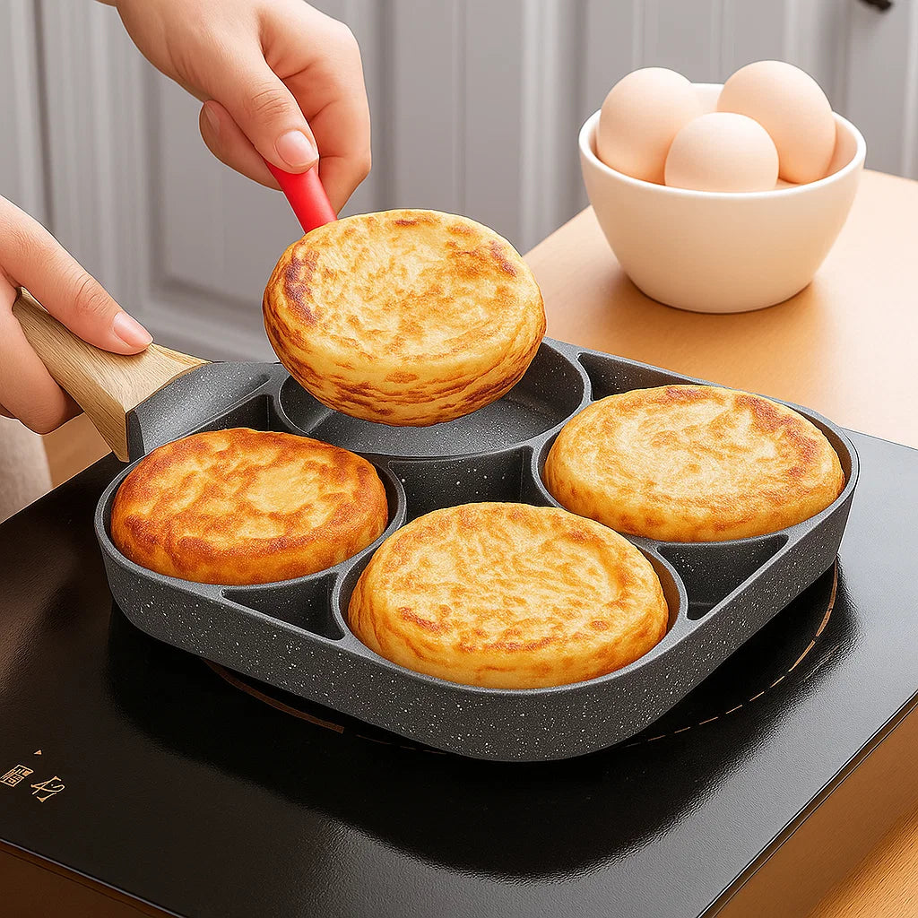 4 Hole Thickened Nonstick Egg Omelette Grilled Steak Cooking Pan Hamburger Bread Breakfast Maker Induction Cookware Omelet Pan
